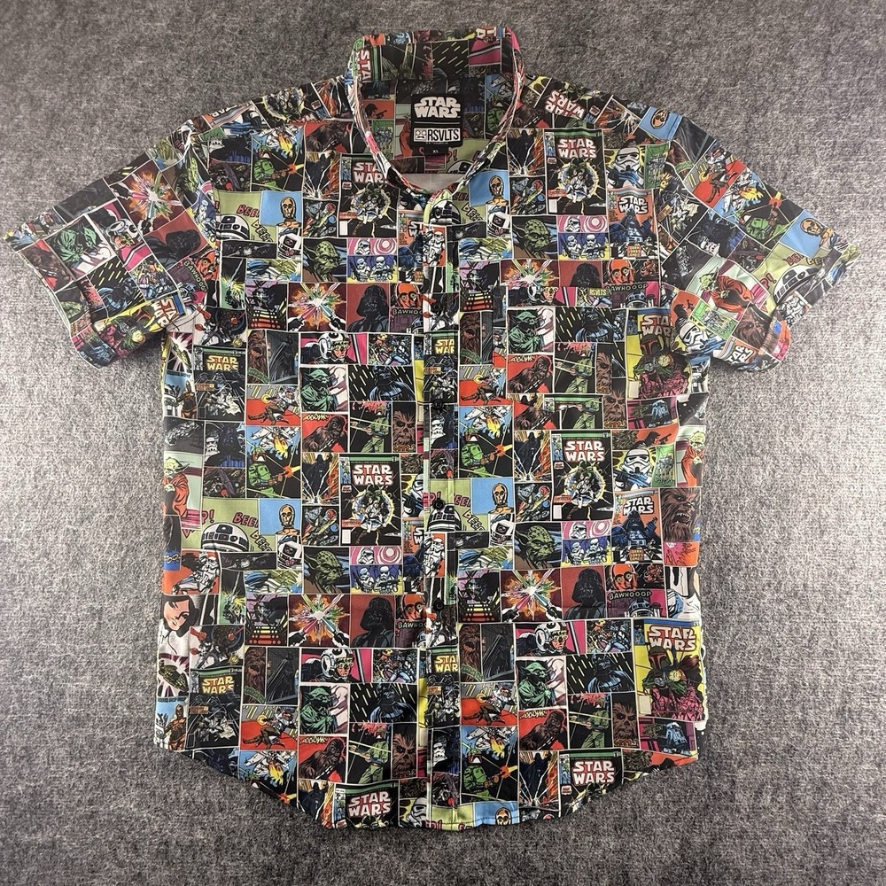 RSVLTS Star Wars Comic Panel Button Up Shirt Mens XL KUNUFLEX Darth Vader Yoda